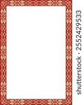 Vector red gold square belarusian national ornament frame. Ethnic pattern rectangle of Slavic peoples, Russian, Ukrainian, Serb, Pole, Bulgarian. Cross stitch template
