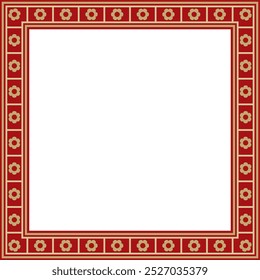 Vector red and gold square gothic ornament. Medieval European rectangle, border. Classic pattern of the Germans, Angles, Saxons, Franks.
