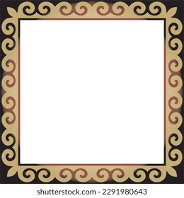 Vector red with gold Square Kazakh national ornament. Ethnic pattern of the peoples of the Great Steppe, Mongols, Kyrgyz, Kalmyks, Buryats. Square frame border.
