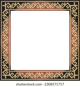 Vector red with gold Square Kazakh national ornament. Ethnic pattern of the peoples of the Great Steppe, 
Mongols, Kyrgyz, Kalmyks, Buryats. Square frame border.