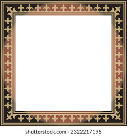 Vector red with gold Square Kazakh national ornament. Ethnic pattern of the peoples of the Great Steppe, 
Mongols, Kyrgyz, Kalmyks, Buryats. Square frame border.