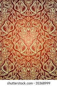 Vector red and golden decorative royal seamless floral ornament