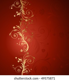 Vector red and golden floral background for text with pattern
