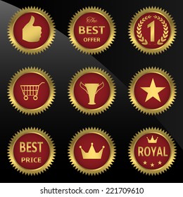 Vector Red golden labels over black background