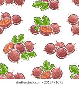 Vector Red Gooseberry seamless pattern, repeating background with illustration of gooseberries still life composition for wrapping paper, collection of flat lay red gooseberry fruits for home interior
