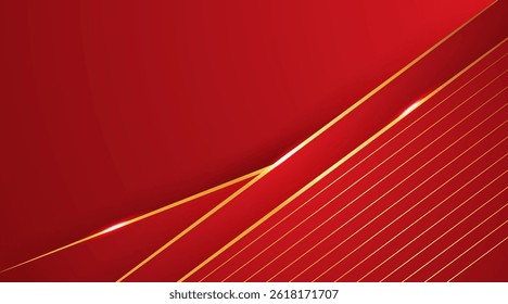 Vector Red gradient geometric luxury background with glitter light effect and gold line elements.