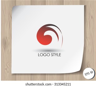 Vector red gradient logo design on the wooden background. business icon