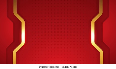 Vector Red gradient luxury background with glitter light effect and gold line elements. Modern Futuristic