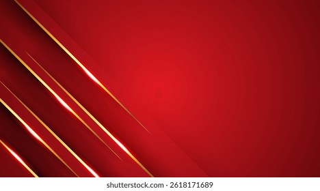 Vector Red gradient luxury background with glitter light effect and gold line elements.