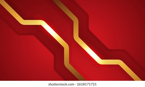 Vector Red gradient luxury background with glitter light effect and gold line elements. Modern Futuristic