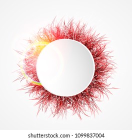 Vector red grass.  3d Fluffy fur ball. Design summer banner.
