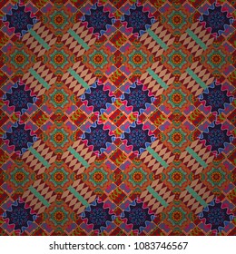 Vector red, gray and blue seamless background pattern with rhombuses.