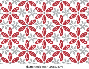 Patrón floral sin costuras de color rojo vectorial y gris ornamental, textura con estilo geométrico. Resumen Tile retro adorno para tela, papel pintado, Impresión decorativa, interior.