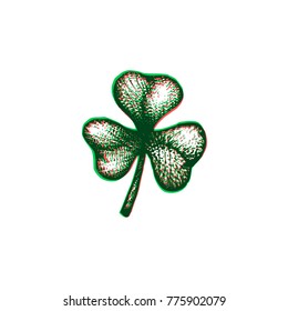 vector red green anaglif black work tattoo dot art hand drawn engraving style shamrock illustration isolated white background
