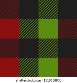 Vector red and green Buffalo Check Plaid Seamless Pattern illustration for printing on paper, wallpaper, covers, textiles, fabrics, for decoration, decoupage, and other.
