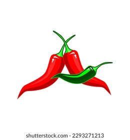 vector red and green chilies on white background