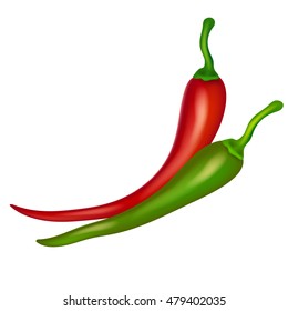 Vector red and green chilli peppers