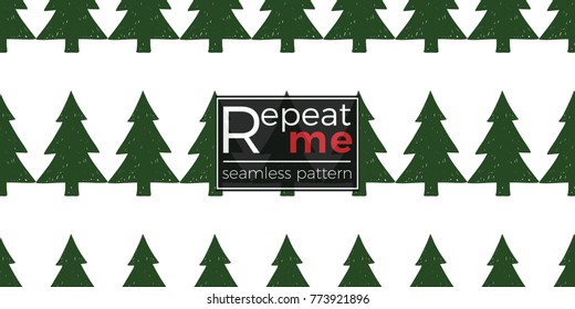 Vector red and green christmas tree seamless pattern. Merry Christmas and happy new year greeting card backdrop design. Retro hand drawn flat art on white background.