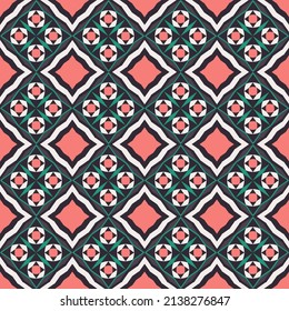 Vector red green color ethnic geometric shape seamless on black background. Islamic persian pattern design. Use for fabric, textile, interior decoration elements, upholstery, wrapping.