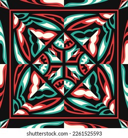 vector red and green ethnic scarf pattern on black