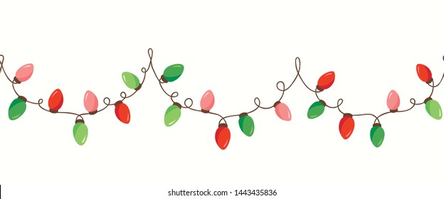 Vector Red and Green Holiday Christmas and New Year Intertwined String Lights Isolated Round Frame on White Background. Winter Holiday Circular Decorative Element for Invitations, Postcards, Banners