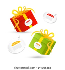 Vector Red and Green Present Boxes With Labels