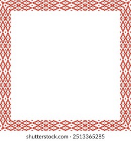 Vector red green square belarusian national ornament frame. Ethnic pattern rectangle of Slavic peoples, Russian, Ukrainian, Serb, Pole, Bulgarian. Cross stitch template
