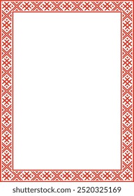 Vector red green square belarusian national ornament frame. Ethnic pattern rectangle of Slavic peoples, Russian, Ukrainian, Serb, Pole, Bulgarian. Cross stitch template
