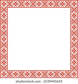 Vector red green square belarusian national ornament frame. Ethnic pattern rectangle of Slavic peoples, Russian, Ukrainian, Serb, Pole, Bulgarian. Cross stitch template
