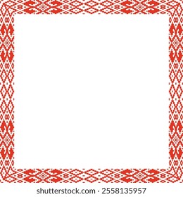 Vector red green square belarusian national ornament frame. Ethnic pattern rectangle of Slavic peoples, Russian, Ukrainian, Serb, Pole, Bulgarian. Cross stitch template
