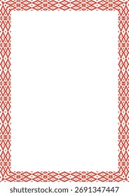 Vector red green square belarusian national ornament frame. Ethnic pattern rectangle of Slavic peoples, Russian, Ukrainian, Serb, Pole, Bulgarian. Cross stitch template
