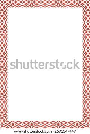 Vector red green square belarusian national ornament frame. Ethnic pattern rectangle of Slavic peoples, Russian, Ukrainian, Serb, Pole, Bulgarian. Cross stitch template

