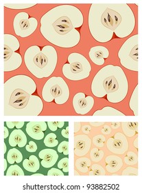 Vector red, green and yellow apple seamless background set