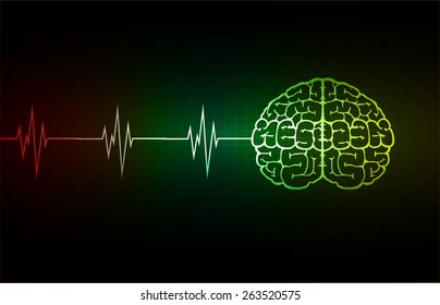 vector red green yellow brain processes technology, creative idea concept. wave