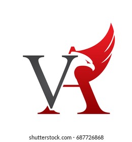Vector Red Grey Letter V A Eagle Logo