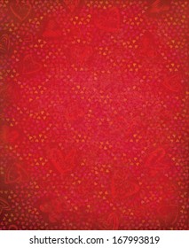 Vector red grunge background with heart pattern.