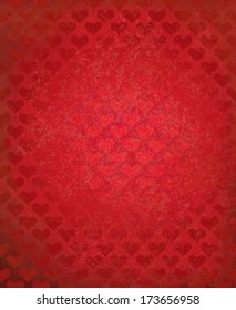 Vector red grunge background with heart pattern.