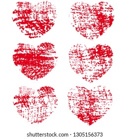 vector red grunge hearts isolated