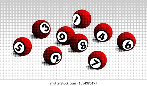 Vector red halftone lottery bingo ball number from 1 to 9