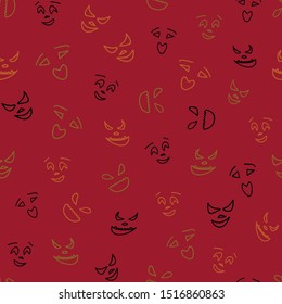 Vector red halloween spooky devil faces seamless pattern background