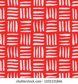 Vector red hand drawn plaid seamless pattern. Monochrome abstract background. Geometrical pattern.