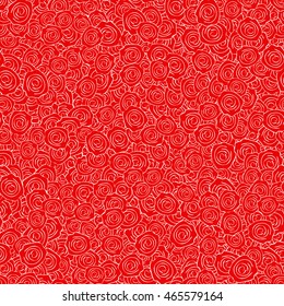 Vector Red Handdrawn Roses Seamless Pattern. Background texture with dense filling with flowers.