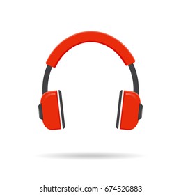 Vector red headphones icon isolated on modern white background