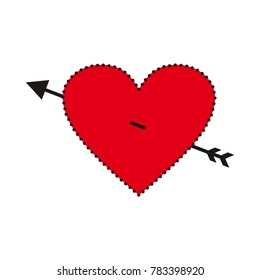 Vector red heart with arrow. Vintage style. Valentine Day. Decorative element. Love. Wedding.
