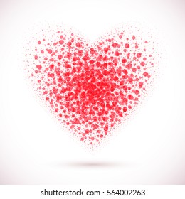 Vector red heart background. Valentine Day. Vector holiday. Mosaic design banner. Abstract stippled texture. Love heart.