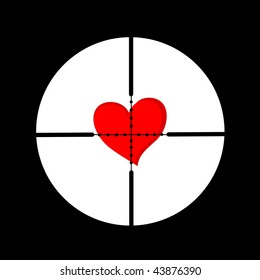 vector red heart, black sight