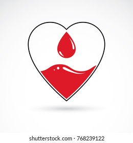 Vector red heart with blood circulation inscription. Medical theme vector graphic symbol.