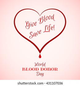 Vector Red Heart with Blood Drop with Inscription Inside.