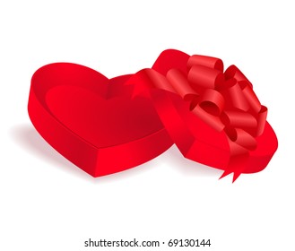 vector red heart box with ribbons and bow