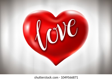 vector red heart celebration balloons glitters. 3d Illustration design for your greeting card, invitation and party love white curtain background art